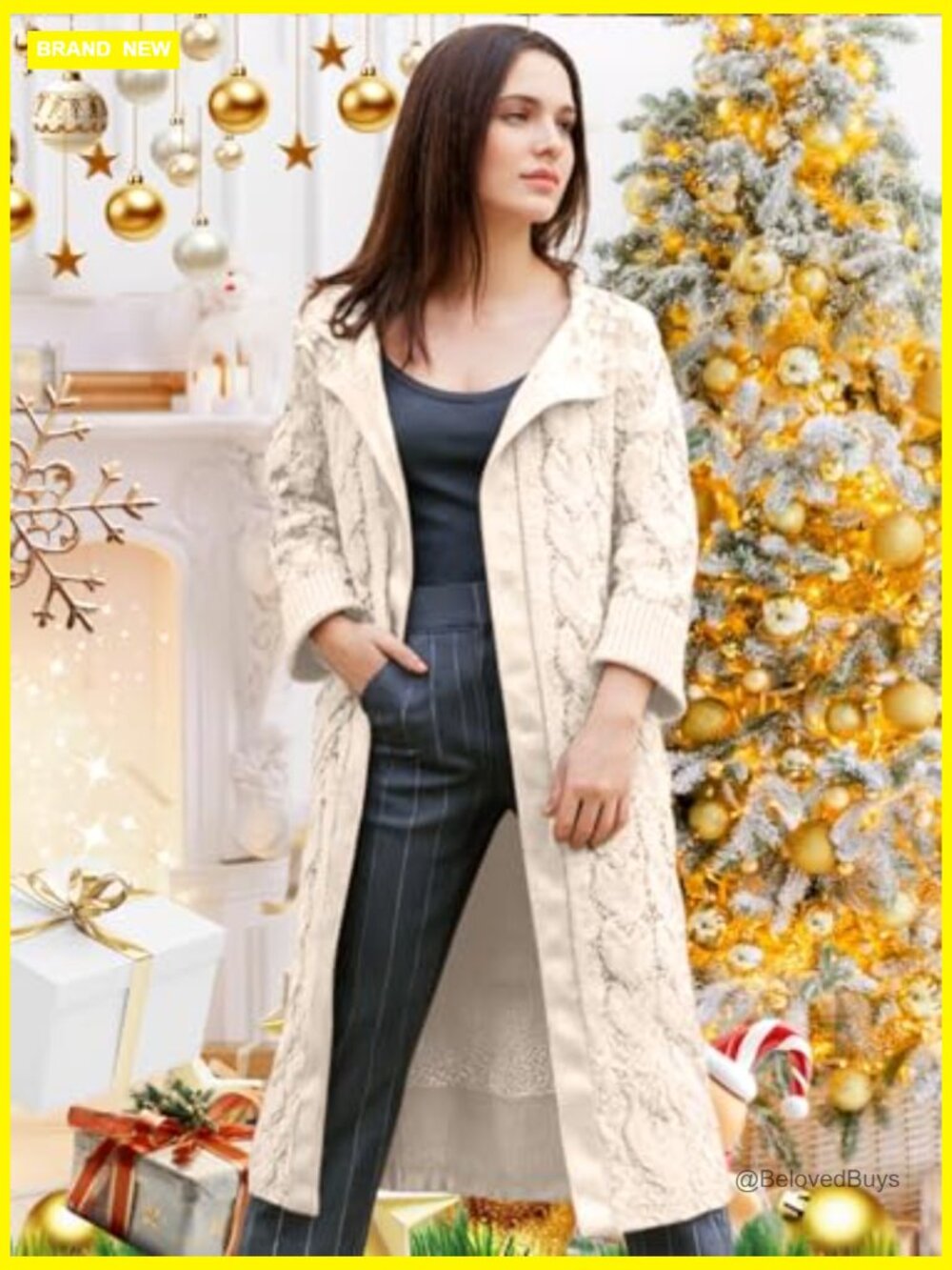 Women's Cable Knit Hooded Cardigan Oversized Long Sleeve Open Front - Picture 3 of 7